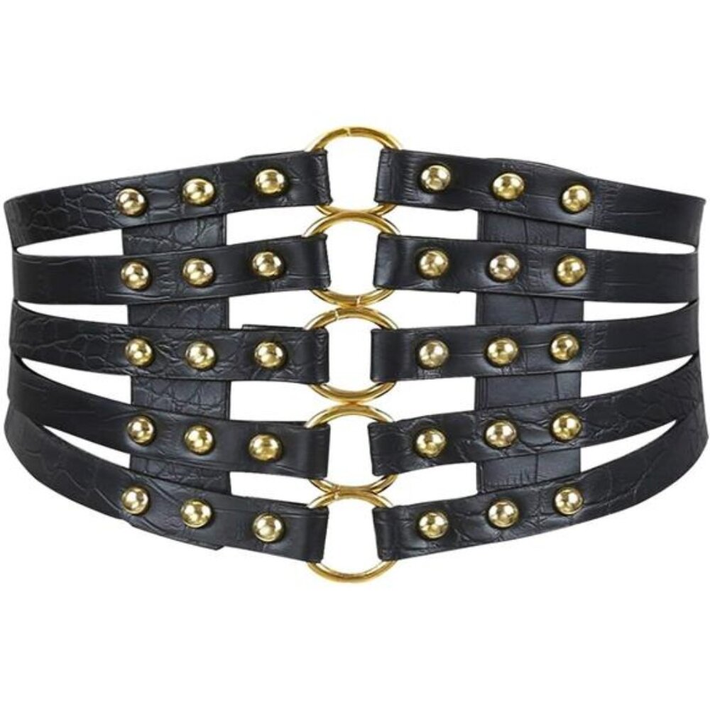 Leather Rivet Corset Belt | Adjustable Hollow Out Stretch Waist Cincher
